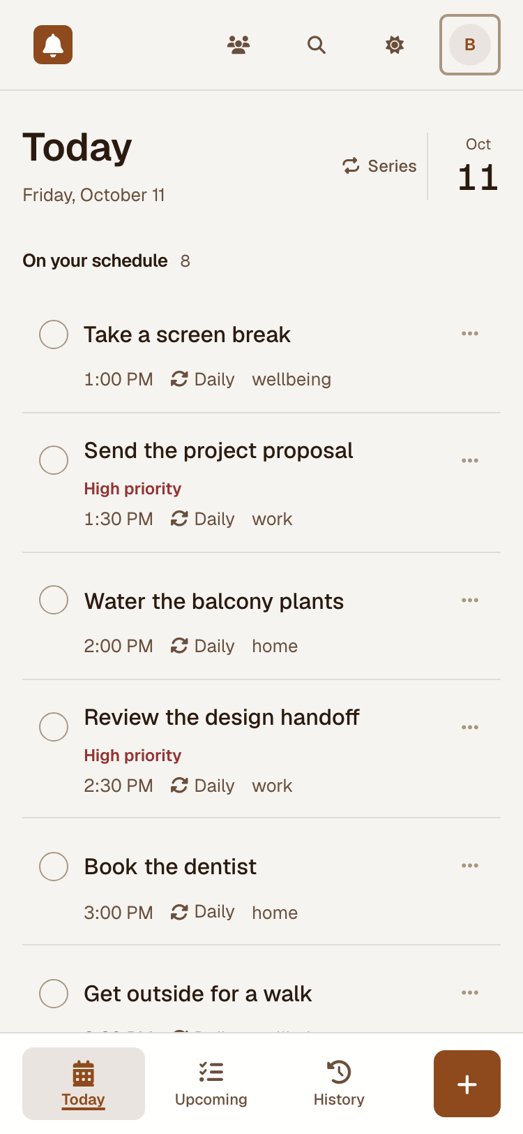 The same day's reminder list on mobile.
